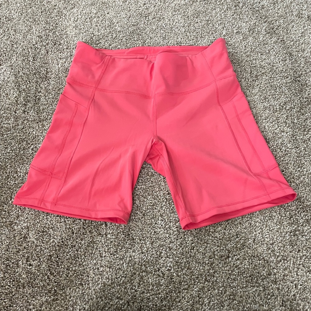 Athleta Coral Pink High-Waist Bike Shorts